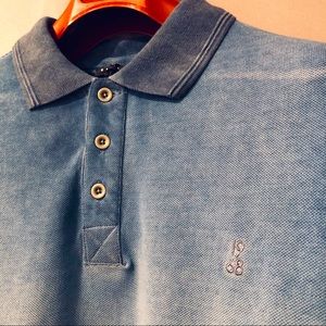 NWT Sisley, Blue, Denim-Effect Polo Shirt